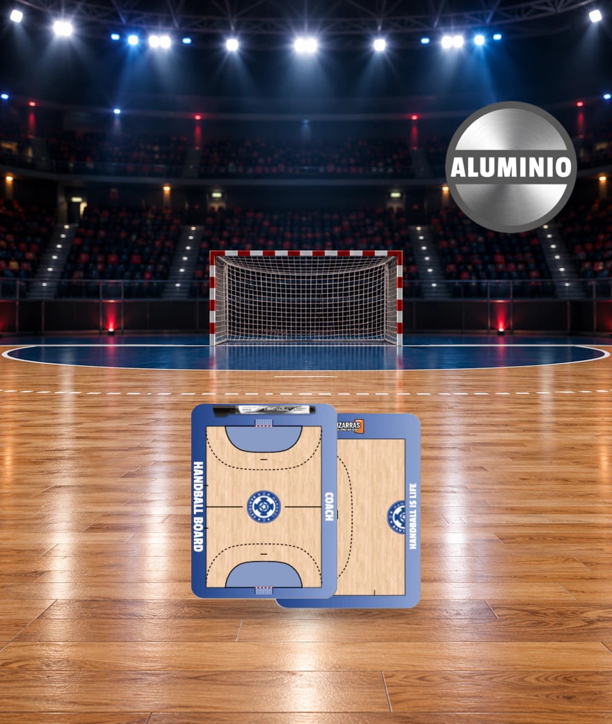 Quadro tático de andebol Pocket Alumínio, frente e verso, no campo de um pavilhão